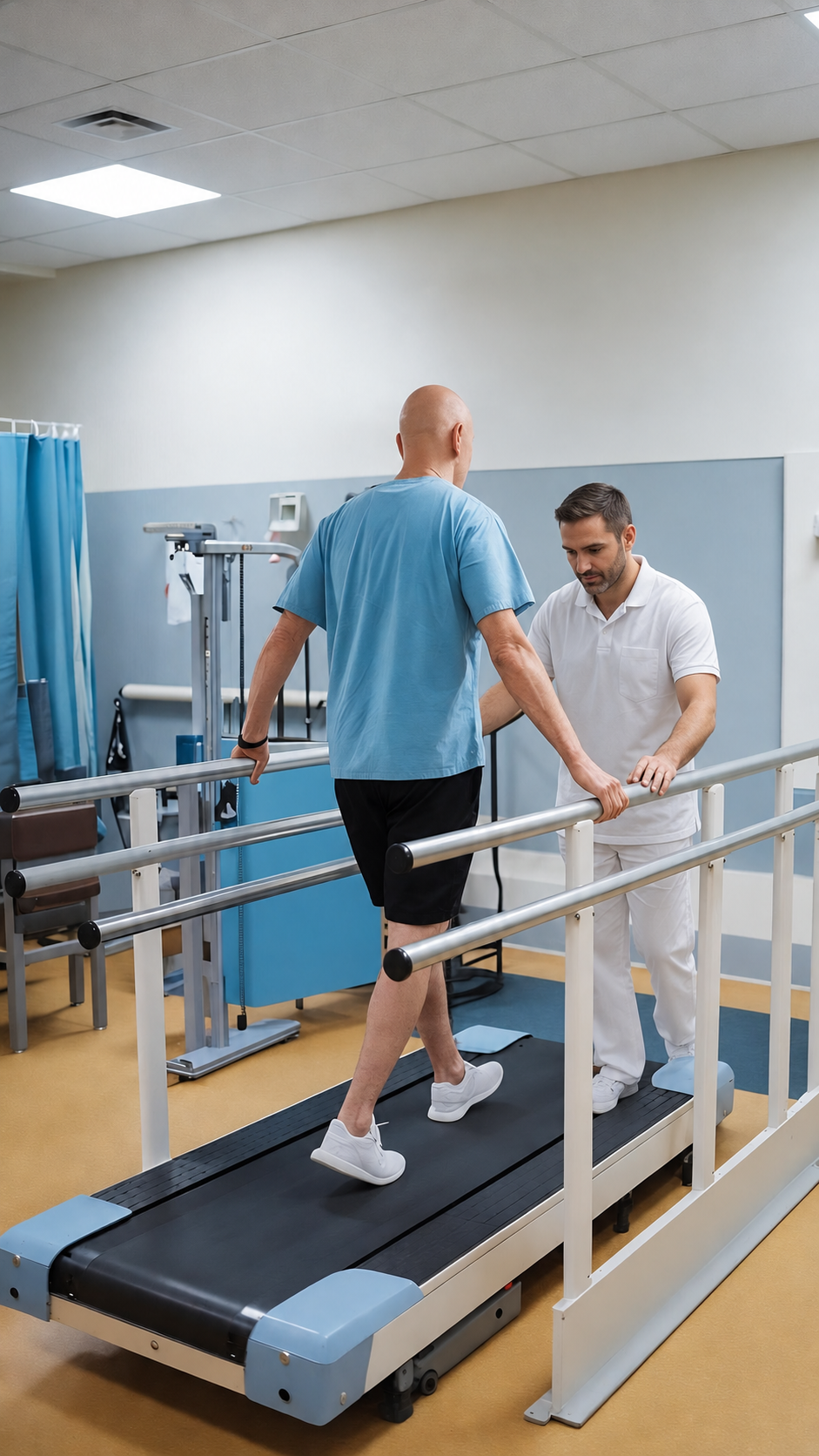 Patient en réhabilitation physique après un séjour en réanimation